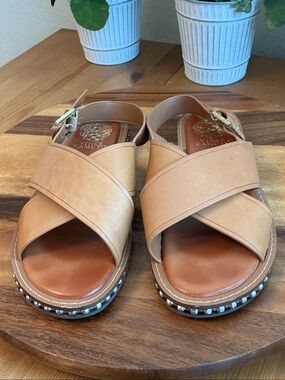 Vince Camuto Camel Color Crisscross Leather Buckle Ceemilo Sandals 9